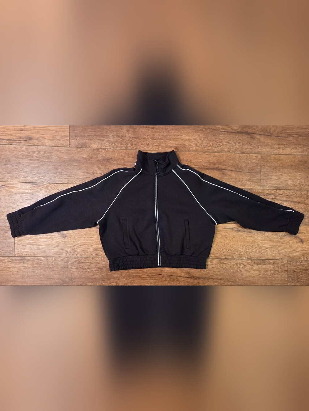 Women's Avia Cropped Black Zip-Up Track Jacket with Piping NWT
